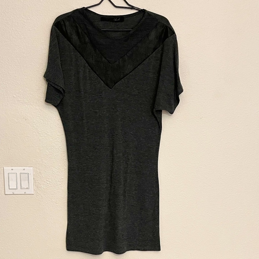 Sweater Dress with Leather V